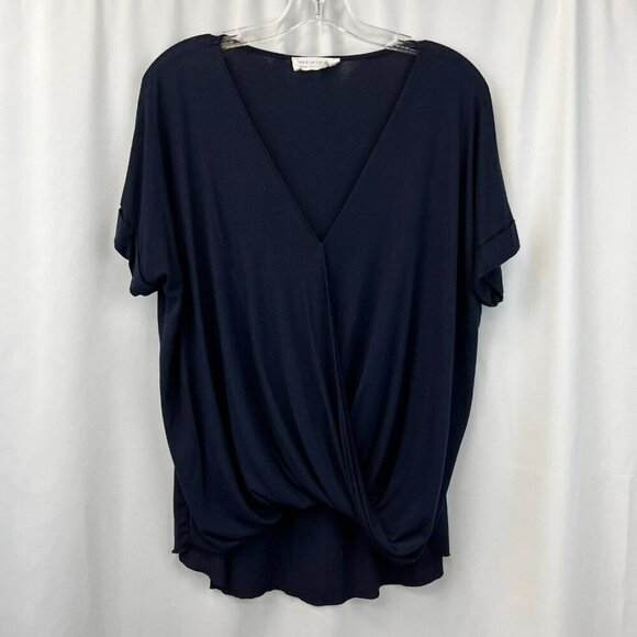 Excuse Me I Have To Go Be Awesome Womens Navy Pullover Wrap Blouse Top Sz Small - Picture 1 of 7